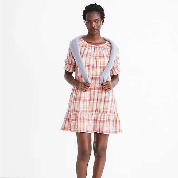 NWT Madewell Plaid Ruffle Sleeve Popover Dress S - Picture 1 of 9